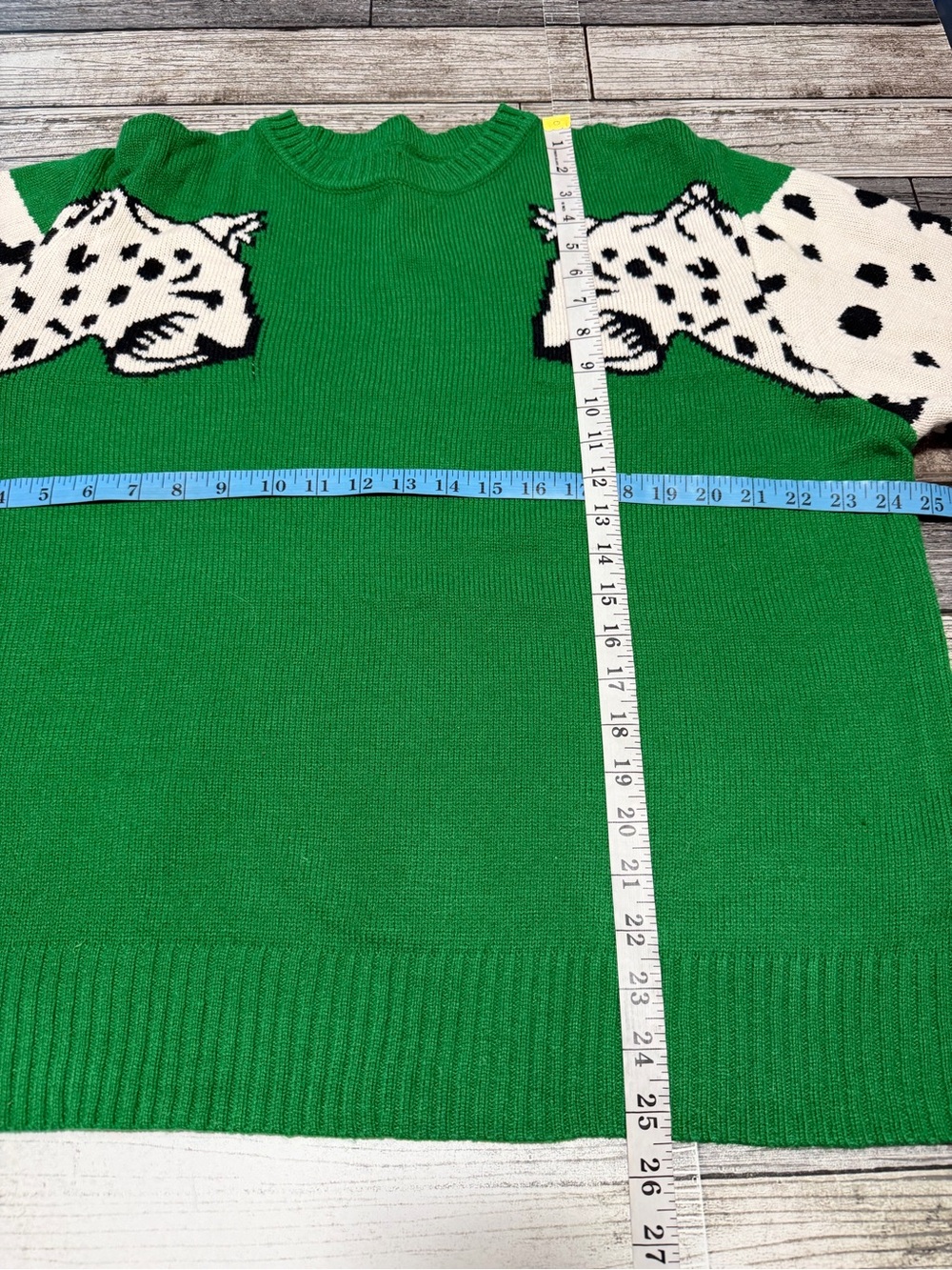 Shein Curve Snow Leopard Sweater Women’s 2XL Green Pullover Crewneck - Picture 2 of 6